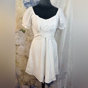 Little White Dress cris cross babydoll waist tie cottagecore bachelorette girly